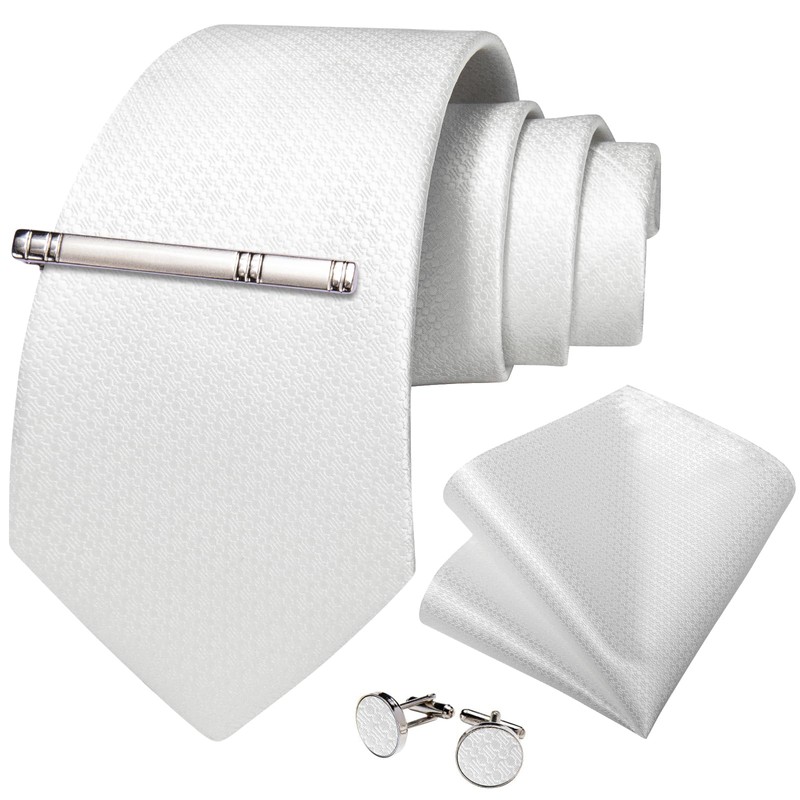 DiBanGu Silk Necktie Wedding Pocket Square Tie Pin Cufflinks Set