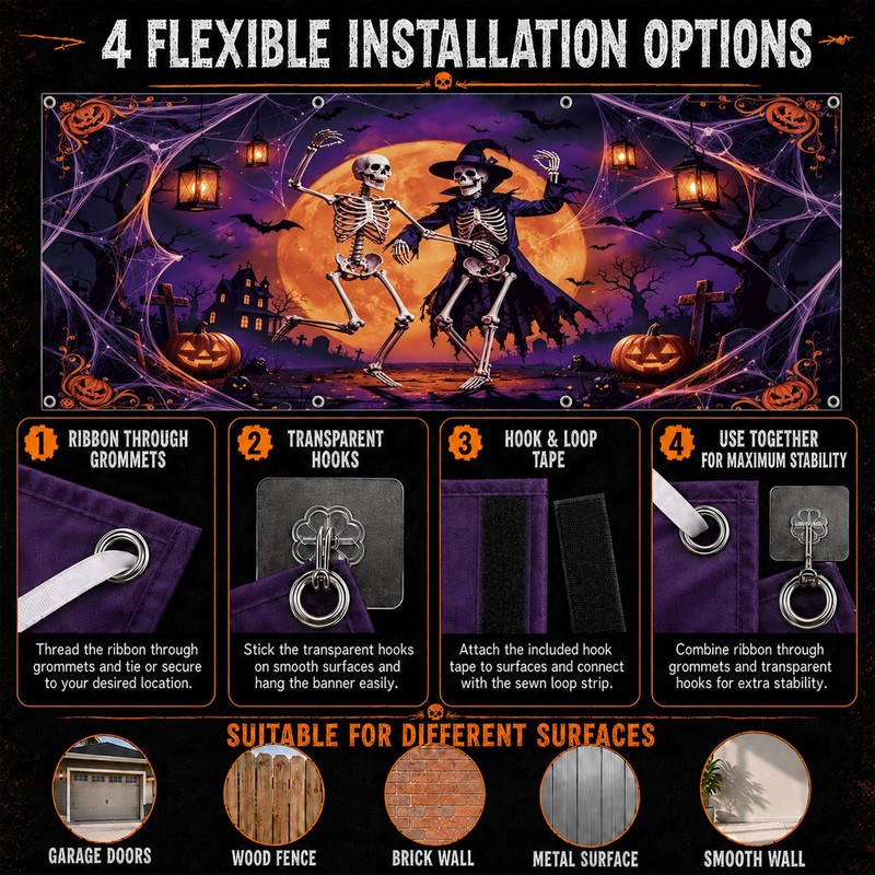 Halloween Garage Door Cover 7 x 16 ft, Skeleton Dance