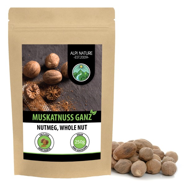 Nutmeg Whole (250g), Approx. 40-50 Pieces, Nutmeg 100% Natural, Naturally