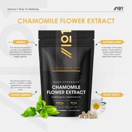 Chamomile Flower Extract 7500mg - 90 Vegan Capsules – High Strength 15:1 Chamomile Supplement – 3 Months Supply - Resealable and Recyclable Pouch by Alpha01