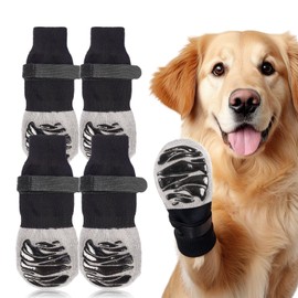 4 Pairs of Indoor Non-Slip Socks for Dogs, Anti Slip Paw Protectors Dog Socks, Non-Slip Socks Dog with Velcro Fastening for Indoor Use on Hardwood Floors (Style 2, L)
