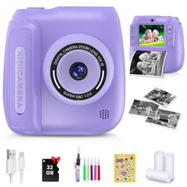 Instant Camera, Kids Camera Instant Print with 2.4 Inch Screen, Christmas Birthday Gifts for Girls Boys Age 3-12, Toddler Digital Print Toy for 3 4 5 6 7 8 9 10 Year Old,Front Rear Dual Selfie,Purple