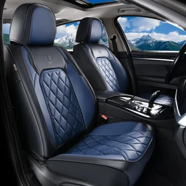 Coverado Seat Covers, Car Seat Cover Front Seats, Luxury Faux Leather Seat Cover, Black and Blue Seat Cover, Car Seats Protectors Waterproof, Automotive Seat Covers Universal Fit for Most Cars