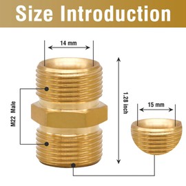 Napredak M22-14mm to M22-15mm pressure washer hose connector, brass hose coupler adpater for water gun and spray, 4800 PSI, 2 pcs