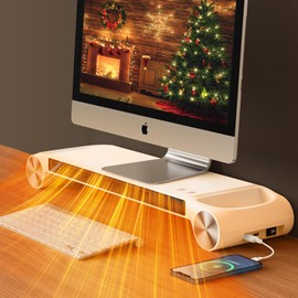 Nauttxon Desk Heater for Office 330W - 2 in 1 Monitor Stand Desk Heater with Timer 2 Heat Levels USB Ports - Quiet Keyboard Office Hand Warmer - White