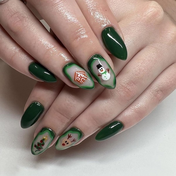 Christmas Press on Nails Medium Almond SWEKKE French Tip Fake