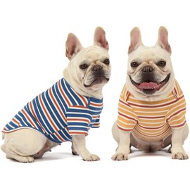 Knuffelen Dog Shirts Cotton Striped T-Shirt, Summer Pet Clothes for Small Dogs, 2-Pack Soft Puppy Apparel Cat Tee, Breathable Stretchy, Blue Yellow M