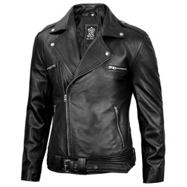 Decrum Mens Leather Motorcycle Jackets - Black Asymmetrical Leather Moto Jacket | [1100054] Black Ngan, L