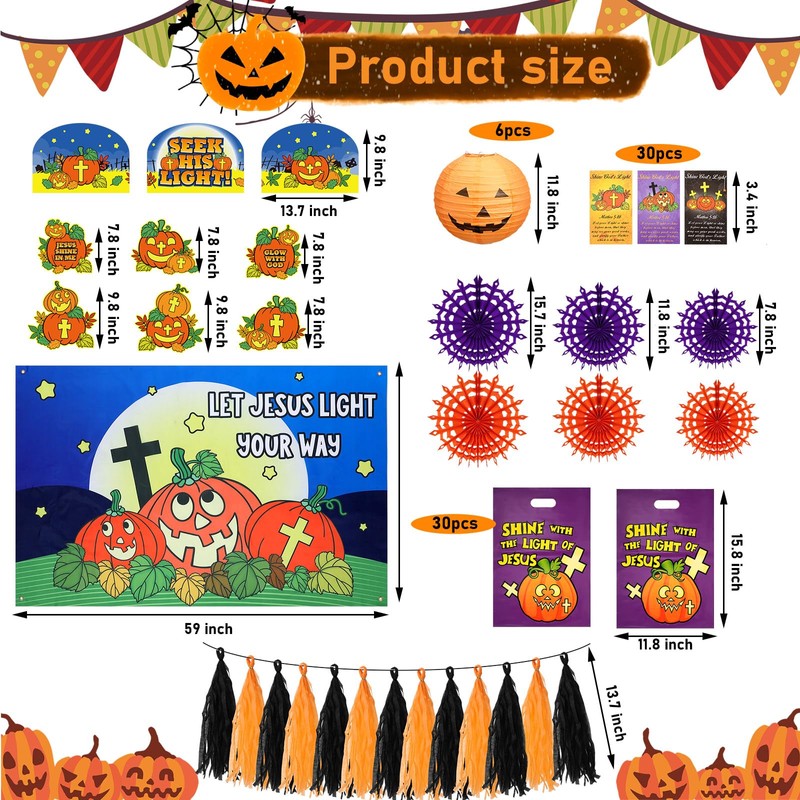 Preboun 83 Pcs Halloween Christian Pumpkin Trunk or Treat Car