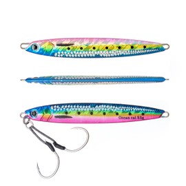 OCEAN CAT Jig Slow Pitch Jigs Flat Fall Jigging Lures Sinking Jig Lead Metal Jig Baits with Hook for Saltwater Fishing (#097:Blue&Pink, 120G)