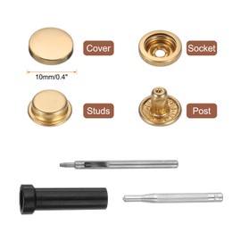 HARFINGTON 24 Set Leather Snap Fasteners Kit 10mm Metal Snap Button Press Studs Leather Rivets Snaps with 3 Setter Tools for Clothes Jackets Jeans Wears, Gold