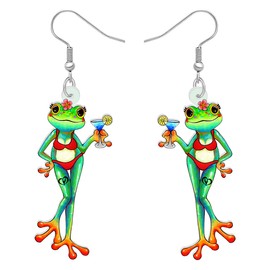 YINYA Acrylic St Patrick's Day Cute Frog Earrings Dangle Drop Animals Jewelry Fun Gifts for Women Girls Kids Charms Party Favors (Hawaii)