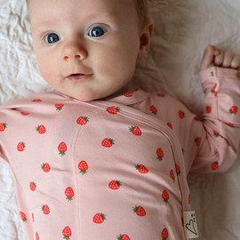 Bonsie Skin to Skin Babywear Footed Bodysuit - Pink Strawberry Pattern Baby One Piece - Strawberries (Strawberries, 0-3 Months)