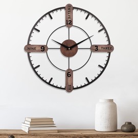 Axioglo Wall Clock,Silent Non-Ticking Metal & Wood Decorative Large Wall Clock for Living Room, Office, or Bedroom, Battery Operated（16”/40cm）