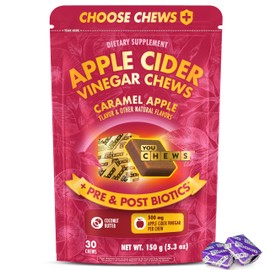 YouChews Apple Cider Vinegar Chews Better Than Apple Cider Gummies - Bloating Relief for Women and Men, 500mg Organic ACV with Prebiotics & Postbiotics, Low Sugar, Caramel Flavor, 30 Count