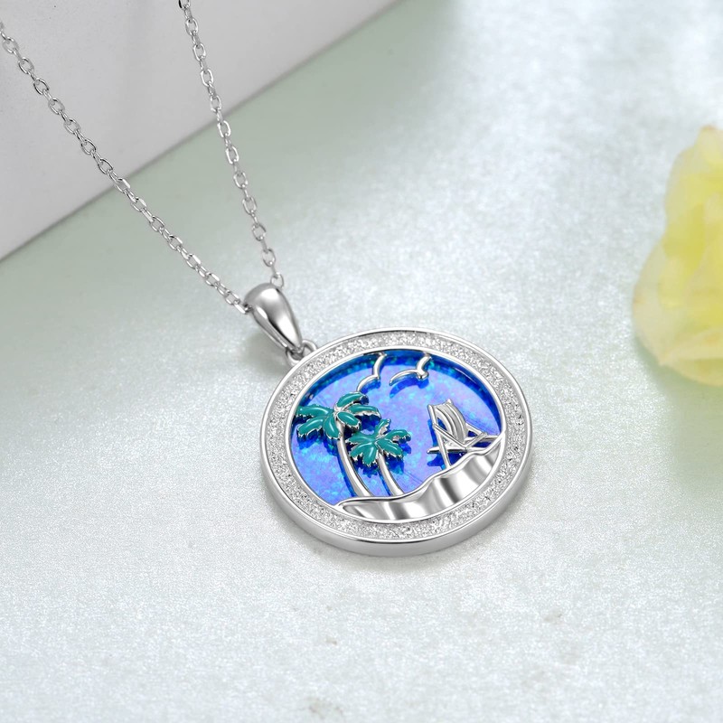 SCZKLAQ Opal Beach Necklaces for Women 925 Sterling Silver Summer