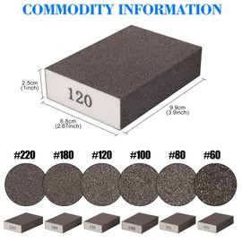 6Pcs Sanding Sponge 60 80 100 120 180 220 Coarse Medium Fine Grit Sanding Block Washable and Reusable for Wood, Metal, Wall Polish