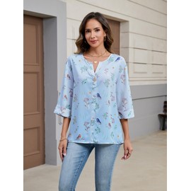 Chicyoo Womens Tunic Dress 3/4 Sleeve Loose Fit Boho Floral Beach Cover Up Summer Tunic Outfit Lightweight L