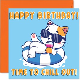 Cute Cat Birthday Card for Girls Boys - Vacation Holiday Animals - Happy Birthday Card for Granddaughter Brother Grandson Niece, 145mm Bday Greeting Cards