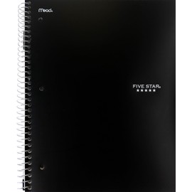 Five Star 1-Subject Spiral Notebook + Study App, 8.5" x 11" Sheet Size, College Ruled, 200 Pages/100 Sheets, Wirebound, Black Poly Cover, 1 Notebook (820385)