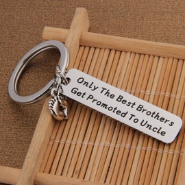 QIIER New Uncle Gift Only The Best Brothers Get Promoted to Uncle Keychain Baby Announcement Gift (sliver)