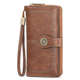 SENDEFN Wallet for Women RFID Blocking Leather Clutch Long Purse Large Capacity Credit Card Holder Wristlet