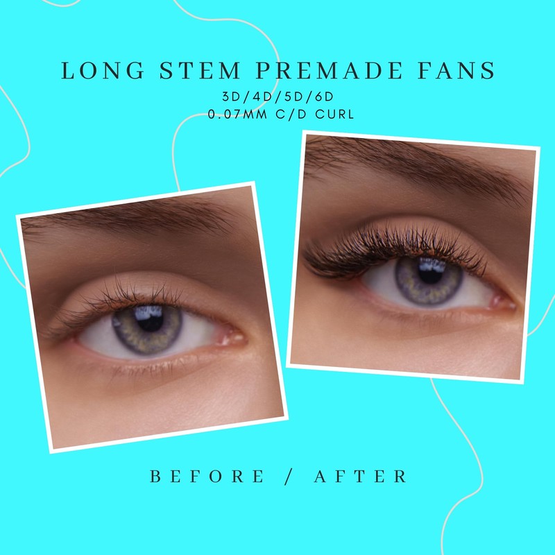 Long Stem Premade Fans 4D 0.10mm D Curl 12mm, Premade