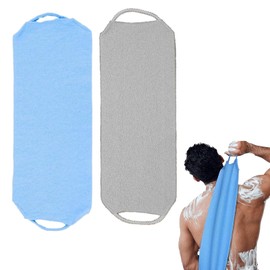 Aquafix Scrubbing Towel, 2 Pack, Nylon, Scrubbing Body Towel, Long, Strong Mud Slide, Exfoliation, Bath Accessories, Unisex (Grey + Blue)