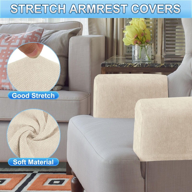 sourcing map 2Pcs Stretch Armrest Covers, Chenille Soft Armchair Slipcovers