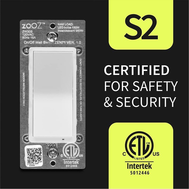 Zooz 800 Series Z-Wave Long Range On/Off Switch ZEN71 800LR,