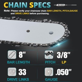 8 Inch Chainsaw Chain, 3/8" LP Pitch, 050" Gauge, 33 Drive Links, Compatible with Sun Joe SWJ800E SWJ806E, Chicago, Portland, Greenworks and More, Low Kickback Polesaw Chain (4 Pack)