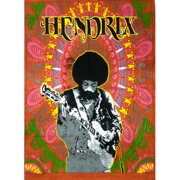 ICC Jimi Hendrix Guitar Poster Wall Hanging Tapestries Jimmie Hendrix Classic Rock legend Music Tapestry Jimmy Bohemian Decoration Psychedelic Hippie Large Vintage Decor Brown