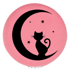 Enthoozies Kitty Cat on The Moon Pink Laser Engraved Leatherette Compact Mirror - Stylish and Practical Portable Makeup Mirror - 2.5 Inch Diameter