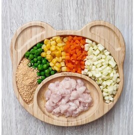 Martons Bamboo Bear Plate with Suction Cup, Non-Slip with Matching Baby Spoon, Tableware Set with Beautiful Gift Box, Universal Beige Colour