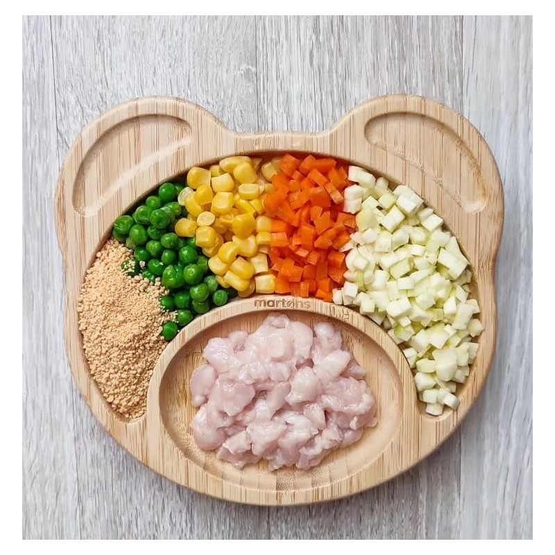 Martons Bamboo Bear Plate with Suction Cup, Non-Slip with Matching