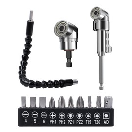 BoxedHome 13 pieces 105° angle screwdriver attachment adapter, angle attachment for cordless screwdriver, with flexible shaft, 1/4 inch hex shank