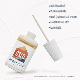 Oslo Home Porcelain + Appliance Touch Up Paint, Desert Beige, 1oz, High-Gloss, w/Brush in Bottle, for Appliances
