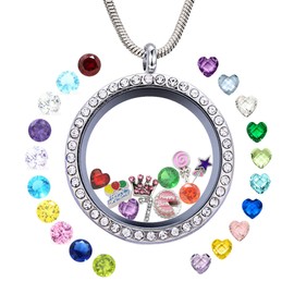 7 Year Old Birthday Gifts for Her, DIY Floating Charms Locket Living Memory Birthstones Necklace Pendant with Pretty Box