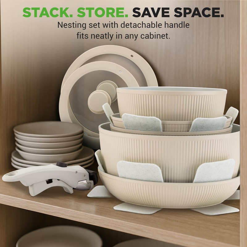 NutriChef 18-Piece Ceramic Cookware Set with Detachable Handles, Non Stick