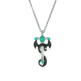 Seakuur Sword Dragon Cross Pendant Necklace for Men, Vintage Zircon Crystal Gothic Jewelry, Bold Punk Statement Necklace for Bikers (Green)
