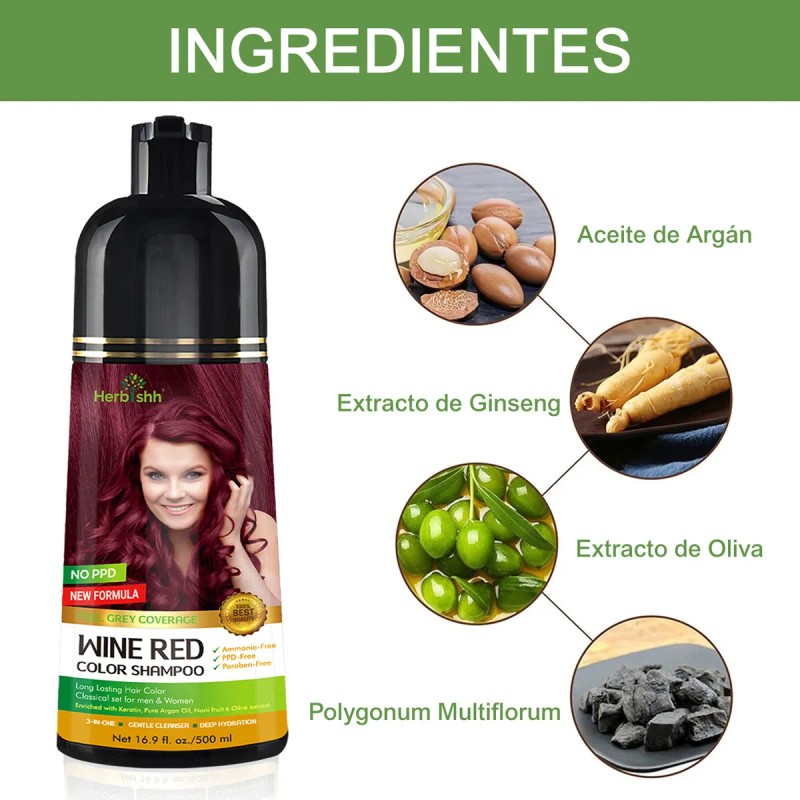 Shampoo Tinte Cubre Canas Rojo Vino Herbishh 500ml
