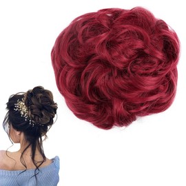 prinfantasy Hair Extensions Hair Extensions Hairpiece Updo Voluminous Messy Bun Wavy Like Real Hair Burgundy Red FQ042