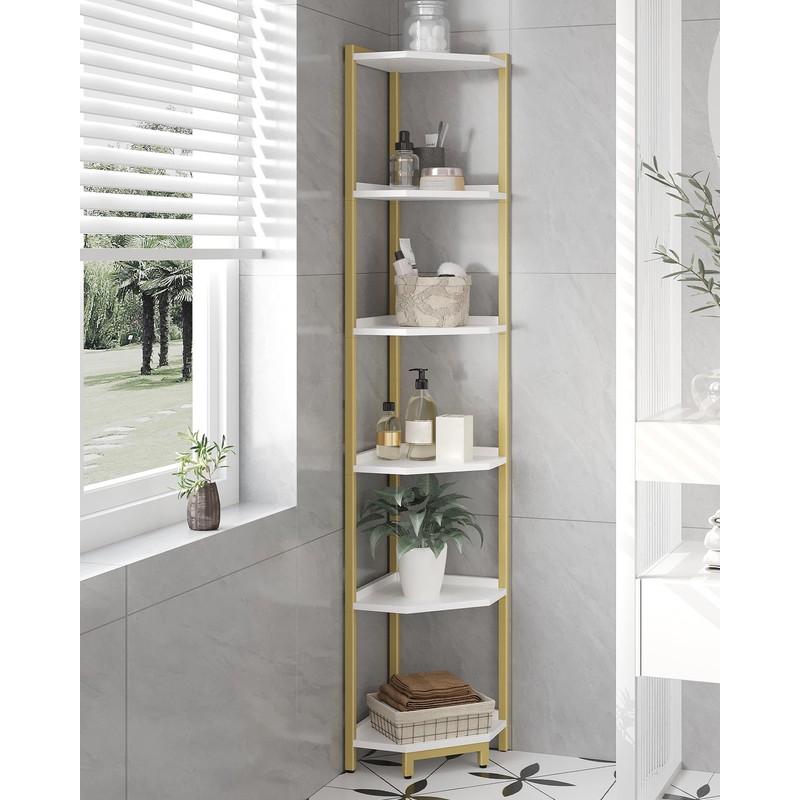 Hzuaneri Corner Shelf Stand, Corner Bookshelf, Storage Standing Shelf Unit
