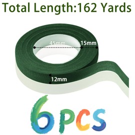 XRXYMQ 6 Stück Floristenband 162m Floristenkrepp Schwarzgrn Farben Floristentape 12mm Floral Tape Für Bouquet Selbstklebend Blumenband Für Blumenstrauß Stiel Verpacken Und DIY Kunsthandwerk (27m/Bände