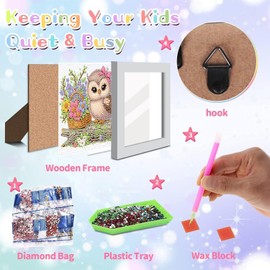 Owls Diamond Art Kits for Kids with Frame,Animal Diamond Art for Kids Ages 8-12,Owl Diamond Painting Kits for Kids with Beautiful Package for Gift Home Wall Decor(7x7inch)