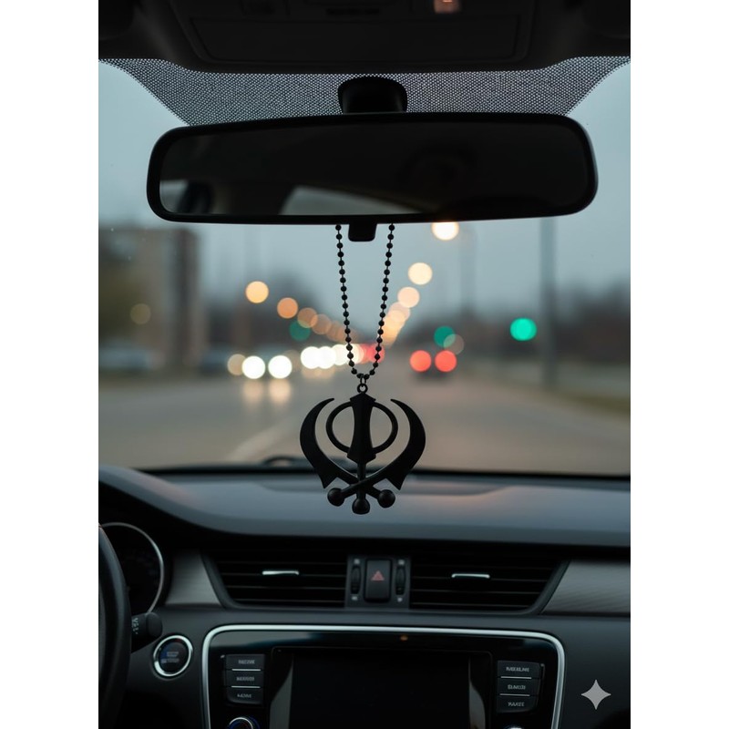 BEXCO Sikh Khanda Sahib Metal Car Hanging Rear View Mirror