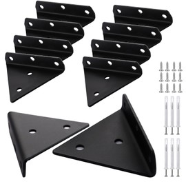 LOLYSIC 10 Pcs Shelf Brackets, 8x10cm Triangle Floating Shelf Brackets Supports, Heavy Duty Hidden Shelf Brackets, Metal Invisible Wall Brackets for Shelves, Black