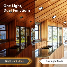 CycevSun Black Recessed Lights 6 Inch with Night Light (16 Pack) - Dimmable & 5 Color Selectable, Canless Ultra Thin Wafer Downlight Indoor Outdoor Exterior Soffit Lighting, 12W, ETL Listed