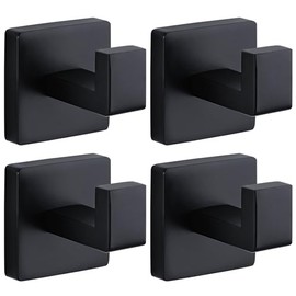 Towel Hooks for Bathrooms Robe Hook Coat Hook 4 Pack Matte Black Stainless Steel Heavy Duty Wall Mounted Square Hooks for Bathroom Kitchen Bedroom