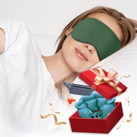 Natural Silk Sleep Mask for Women Men, Eye Cover with Adjustable Strap for Sleeping，Professional Grade Travel Airplane Neck Pillow and Soft Foam Ear Plugs, Portable Crossbody Bag, Buy 1 Get 3 Free.